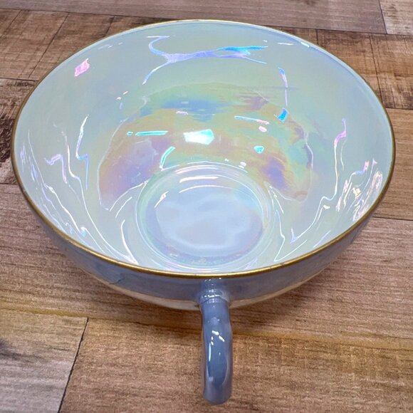 Vintage German Lusterware Porcelain Teacup With Gold Rim & Blue Handle - Picture 2 of 3